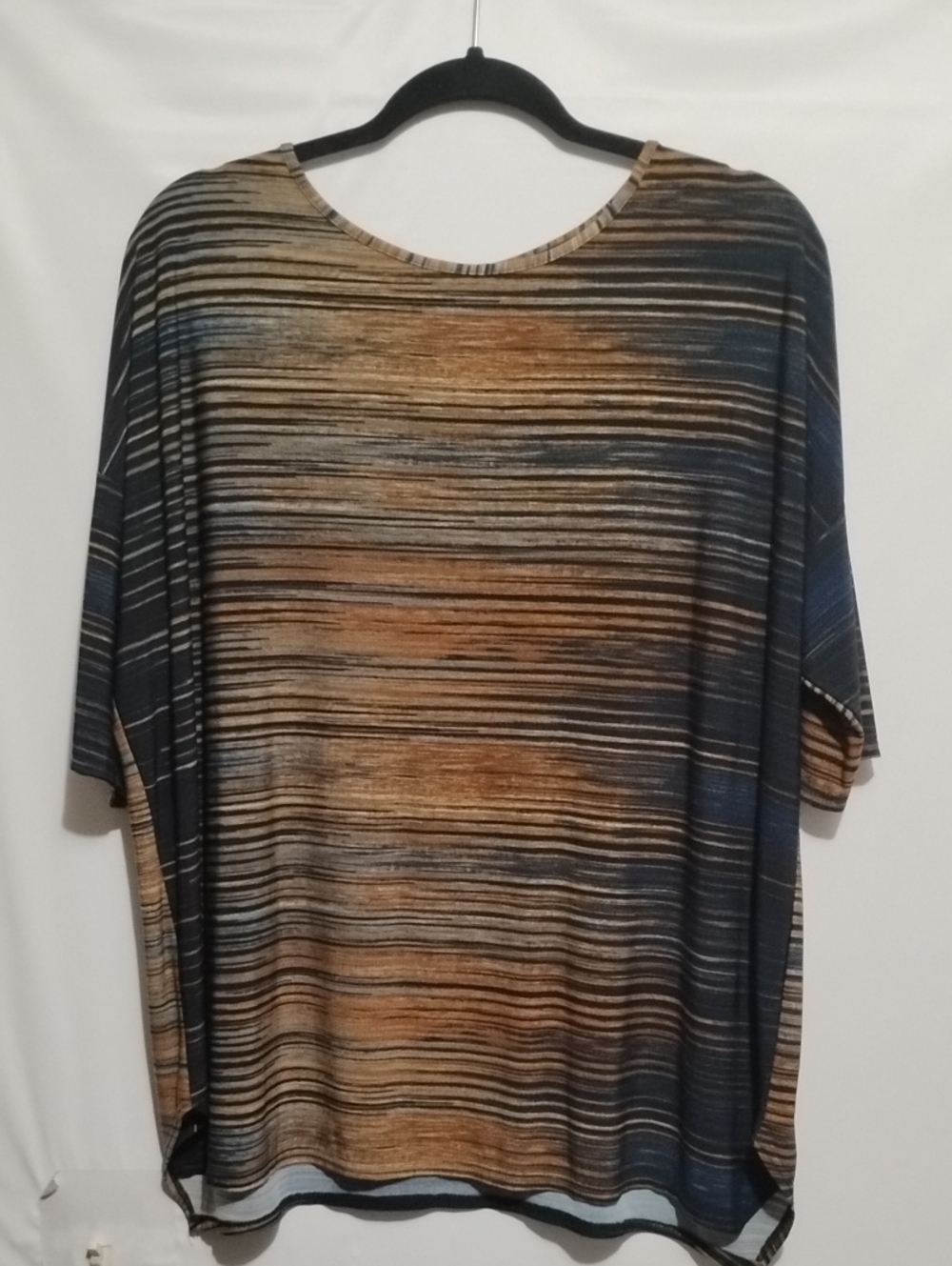 Clara Sun Woo Relaxed Earthy Flowing Striped Tunic Top in Blue and Brown